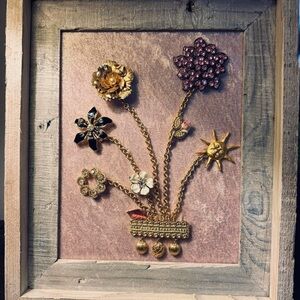 Framed Floral Jewelry Art -Brooches in Bloom